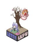  blonde_hair blue_eyes cherry_blossoms chibi frog hat isometric letty_whiterock lily_white multiple_girls purple_hair rodney touhou tree wings 