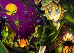  bat bats blonde_hair blue_eyes campfire hat lamp link majora's_mask mask party pointy_ears red_eyes skeleton smile source_request stalchild the_legend_of_zelda 