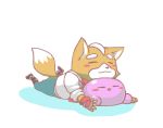  fox_mccloud furry gloves kirby kirby_(series) lowres on_stomach smile star_fox starfox super_smash_bros. 