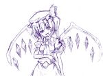  flandre_scarlet h-new hat head_tilt monochrome purple raised_eyebrow short_hair side_ponytail sketch tongue touhou traditional_media wings 