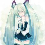  closed_eyes detached_sleeves green_hair hatsune_miku smile solo thigh-highs thighhighs twintails vocaloid yukitarou_(awamori) 