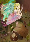  bad_id blonde_hair book brown_hair butterfly castle cat closed_eyes dreaming easel elf fairy flower highres kotetsu_(popeethe) original paintbrush palette pointy_ears sleeping wings 