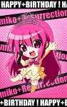  bow chibi choker crown dress frills long_hair microphone miko+resurrection moyashi_(artist) pink_eyes pink_hair tiara 