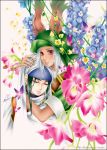  animal_ears bunny_ears butterfly closed_eyes final_fantasy final_fantasy_tactics_a2 final_fantasy_tactics_advance flower hat hug paladin rabbit_ears red_eyes sniper turban viera white_hair 