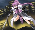  blue_eyes breasts cityscape fingerless_gloves gloves large_breasts levantine long_hair mahou_shoujo_lyrical_nanoha mahou_shoujo_lyrical_nanoha_a&#039;s mahou_shoujo_lyrical_nanoha_a's mahou_shoujo_lyrical_nanoha_strikers ment pink_hair ponytail signum sword weapon 