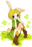 animal_ears bad_id blonde_hair blue_eyes blush boots bunny_ears bunny_tail link male mitsubachi_koucha rabbit_ears short_hair sitting tail the_legend_of_zelda trap 