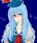  blue_eyes blue_hair blush hat kamishirasawa_keine long_hair tears touhou zawameki 