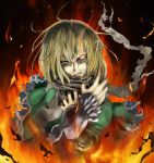  blonde_hair fire green_eyes mizuhashi_parsee nail_polish pointy_ears ross_(clumzero) ross_(pixiv191526) scarf short_hair tears teeth torn_clothes touhou 