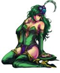  adult bad_id bare_shoulders boots breasts cleavage detached_sleeves final_fantasy final_fantasy_iv green_hair kneeling large_breasts legs long_hair rydia solo thigh-highs thigh_boots thighhighs 