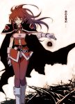  cape darkness earrings gloves jewelry lina_inverse long_hair magic pointy_ears power red_eyes red_hair redhead ruins slayers translated yoshin 