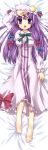  barefoot dakimakura dress etou_(cherry7) hat highres long_hair lying patchouli_knowledge purple_eyes purple_hair solo touhou violet_eyes 