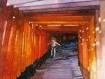 kouno_hikaru original real_world_location scenery sunlight torii traditional_media watercolor_(medium) 