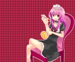  bow chair choker crown cup dress food frills fruit long_hair miko+resurrection pink_hair red_eyes ribbon shio_(tsumiki_asobi) smile strawberry tiara wallpaper 