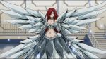  1girl armor breasts brown_eyes erza_scarlet fairy_tail female hair_over_one_eye large_breasts long_hair midriff redhead solo wallpaper wings 