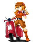  blue_eyes camera ground_vehicle mona_(warioware) motor_vehicle motorcycle nintendo orange_hair pants warioware 