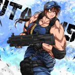  breasts extreme_muscles glasses gun military military_uniform muscle uniform weapon youkou_(popokara) 