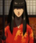  1girl black_hair breasts grey_eyes japanese_clothes kimono kuromitsu kurozuka lipstick long_hair red_lipstick screencap solo vampire 