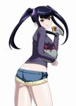  00s 1girl ass black_hair female ikkitousen legs long_hair looking_back official_art saji_genpou_(true) solo twintails white_background 