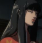  1girl black_hair grey_eyes japanese_clothes kimono kuromitsu kurozuka lipstick long_hair red_lipstick screencap solo vampire 