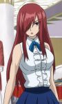  1girl breasts brown_eyes dress erza_scarlet fairy_tail female hair_over_one_eye large_breasts long_hair ponytail redhead solo 