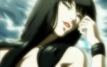  1girl black_hair grey_eyes highres kuromitsu kurozuka lipstick long_hair red_lipstick screencap solo vampire 
