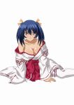  00s 1girl bashoku_youjou blue_hair female hair_ornament ikkitousen japanese_clothes miko short_twintails solo twintails 