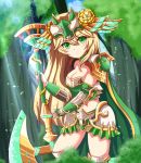  1girl armor axe blonde_hair breasts cape cleavage green_eyes long_hair mylifekei warrior weapon 