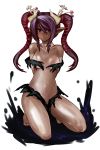  1girl bandai bare_legs bare_shoulders barefoot breasts dark_skin darkness demon demon_girl digimon digimon_xros_wars female fusion horn large_breasts legs lilithmon seven_great_demon_lords shademon shadow solo succubus twintails 