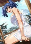  00s 1girl bare_shoulders bashoku_youjou blue_hair breasts female hair_ribbon ikkitousen large_breasts looking_at_viewer nude open_mouth ribbon short_twintails sitting smile solo twintails violet_eyes 