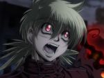  1girl aura blonde_hair blush hellsing military military_uniform red_eyes screencap seras_victoria short_hair solo uniform vampire 