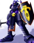  armor craniamon digimon full_armor kazkazkaz monster no_humans royal_knights shield skull solo spear weapon 