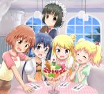  5girls :d alice_cartelet blonde_hair blue_hair brown_hair green_hair inokuma_youko kin-iro_mosaic komichi_aya kujou_karen maid misoinu multiple_girls oomiya_shinobu open_mouth smile tagme 