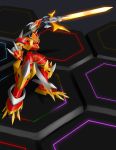  00s armor claws digimon digimon_frontier full_armor horns kaisergreymon kazkazkaz mecha monster muscle no_humans sword weapon 