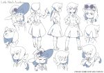  1girl absurdres blue_eyes bow character_sheet constanze_braunschbank_albrechtsberger expressions frown goggles hair_bow hands_on_hips hat highres little_witch_academia little_witch_academia_2 long_hair multiple_views open_mouth ponytail pout skirt standing surprised sweater_vest traditional_media trigger_(company) witch witch_hat 