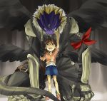  00s ai_(digimon_tamers) beelzebumon beelzebumon_blast_mode black_wings blonde_hair brown_hair demon digimon digimon_tamers fur_coat gauntlets helmet ribbon short_hair third_eye wings 