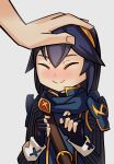  1girl black_hair blush closed_eyes cute fire_emblem fire_emblem:_kakusei hand hand_on_head happy intelligent_systems lucina nintendo simple_background splashbrush 