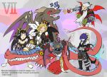  1girl angel_wings bandai barbamon bare_shoulders bat_(symbol) beelzebumon belphemon belphemon_rage_mode black_hair blonde_hair breasts chibi claws demon demon_(digimon) demon_girl digimon evil_eyes fangs female helmet horns large_breasts legs leviamon lilithmon lucemon lucemon_falldown_mode monster multiple_boys scepter seven_great_demon_lords succubus tail wings 