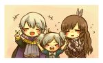  1boy 2girls artist_request blush brown_hair chibi closed_eyes cynthia_(fire_emblem) family father_and_daughter fire_emblem fire_emblem:_kakusei henry_(fire_emblem) husband_and_wife mother_and_daughter multiple_girls nintendo silver_hair sumia_(fire_emblem) twintails 