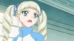  1girl aikatsu! animated animated_gif blonde_hair fang pointing ribbon toudou_yurika 