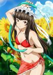  00s 1girl bikini brown_hair female flower ikkitousen long_hair lowres sky swimsuit ten&#039;i_(ikkitousen) water 