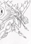  armor cannon claws digimon full_armor glowing glowing_weapon magnagarurumon mecha monochrome monster no_humans sketch weapon 