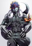  1boy blonde_hair claws demon digimon fangs helmet male_focus red_eyes seven_great_demon_lords smile solo tail 