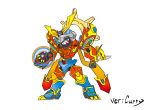  armor bandai chibi digimon digimon_frontier digivice full_armor highres male_focus mecha no_humans simple_background solo susanoomon white_background 