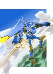  00s armor cannon claws clouds digimon digimon_frontier flying full_armor glowing glowing_weapon magnagarurumon male_focus mecha monster no_humans sky weapon 