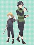  1boy 1girl black_hair blonde_hair blue_eyes flak_jacket naruto naruto_gaiden pale_skin red_eyes sarutobi_mirai standing teramoto_kei yamanaka_inojin 