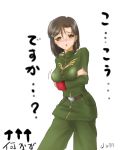  1girl breasts crossed_arms female gundam gundam_lost_war_chronicles military military_uniform pitt solo tagme uniform yuki_nakasato 