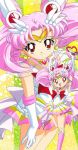  1girl arms_up artist_request bell belt bishoujo_senshi_sailor_moon boots bow chibi_usa choker crown hair_ornament open_mouth pink_hair red_eyes sailor_chibi_moon short_hair skirt solo tagme 