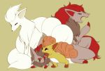  artist_request fox multiple_tails ninetales no_humans pokemon pokemon_(game) tail vulpix yawning zoroark zorua 
