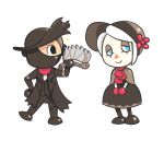  1boy 1girl 3d_rod! bloodborne blue_eyes bonnet cleaver doubutsu_no_mori dress half_mask hat hunter_(bloodborne) pale_skin parody plain_doll sparkle style_parody 