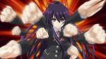  1girl animated animated_gif date_a_live long_hair punching purple_hair school_uniform solo violet_eyes yatogami_tooka 